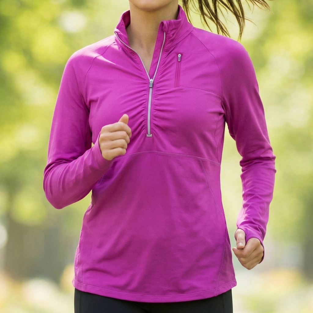 Athleta Alacrity 1/4 Zip Pullover Top Fuchsia Pink Ruched Running 918993 L Euc